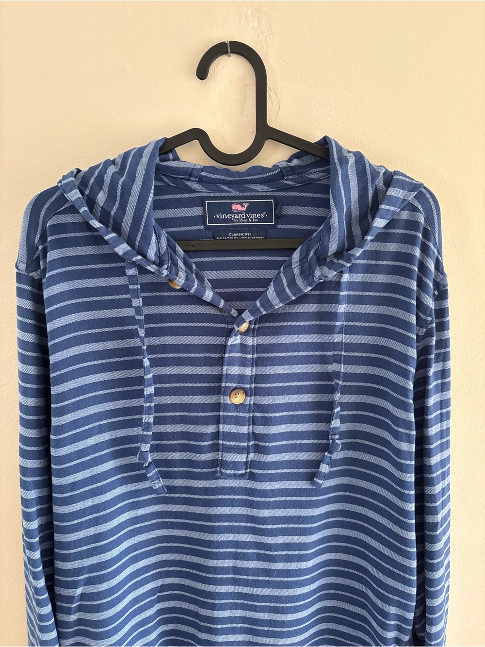 Vineyard Vines Classic Fit Linen Blend Stripe Pullover Hoodie in Moonshine
